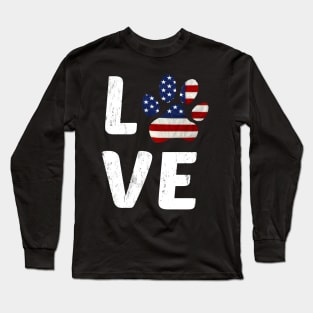 Patriotic American Flag Dog Love Long Sleeve T-Shirt